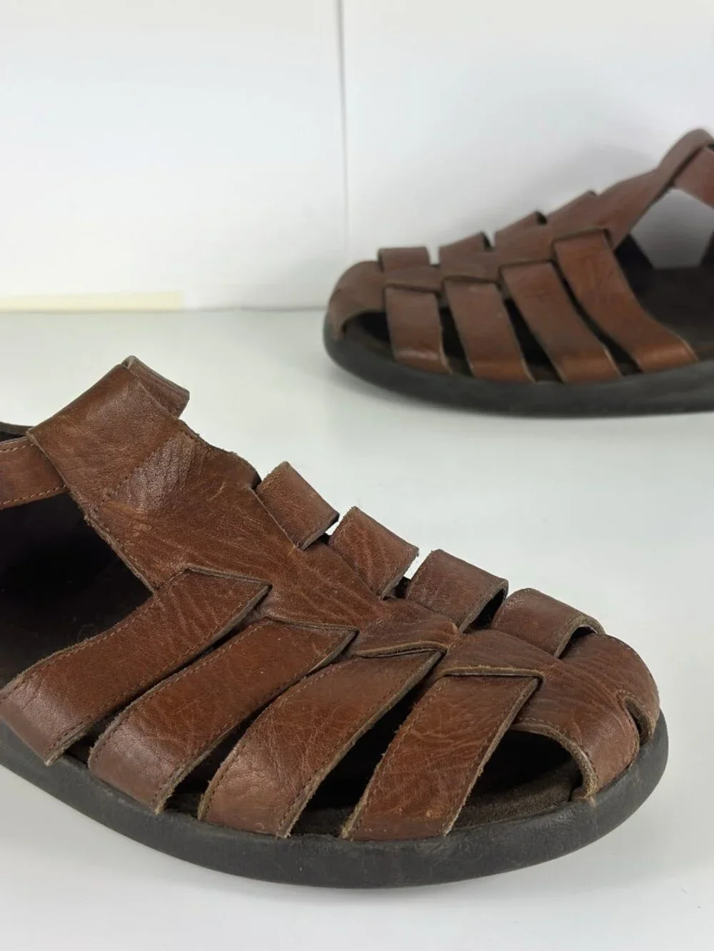 Mephisto SAM Tan Brown Leather Fisherman Sandal Men's Shoes EU 45 US 11